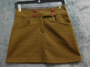 Full Circle Skirt Womens Large Green Red Geometric Pattern Retro Mod Polyester - Picture 1 of 7
