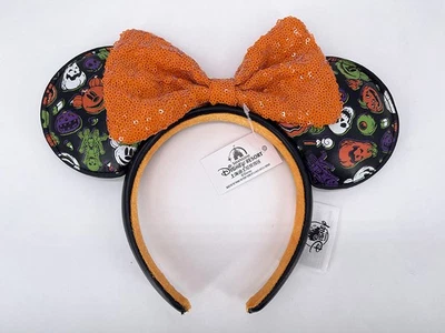 Disney Gift Halloween Pumpkins Minnie Ears Orange Sequined Bow 2025 Headband - Image 1 of 2