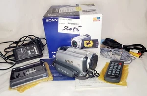 SONY DCR-SR40 Handycam Silver w/ Dock, Remote, Power A/V cables Tested Works g - Picture 1 of 12
