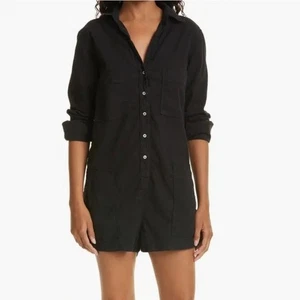 NWT Frank & Eileen Ireland Romper Cotton Linen Long Sleeve Loose Black XXS - Picture 1 of 14