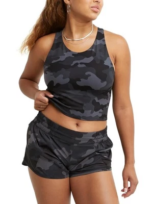 Top corto Champion para mujer estampado al tacto suave espalda deportiva - camuflaje negro talla S Foto 1 de 2