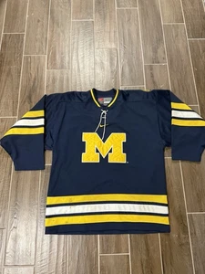 Vintage Nike Michigan Wolverines Hockey Trikot Herren Large blau gelb 90s FLECKEN - Bild 1 von 6