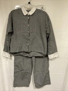J. Crew XS Baumwolle LS lange Hose Pyjama Set schwarz kariert Knopfleiste Gummibund - Bild 1 von 8