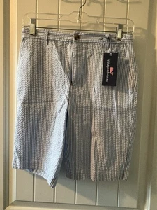 Vineyard Vines Boys Seersucker Blue & White Striped Breaker Shorts Size 14 - Picture 1 of 4