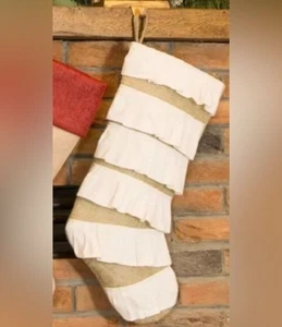 Burlap Ruffle Christmas Stockings 2pc Glitzhome Farmhouse Rustic Prairie NEW - Picture 1 of 2