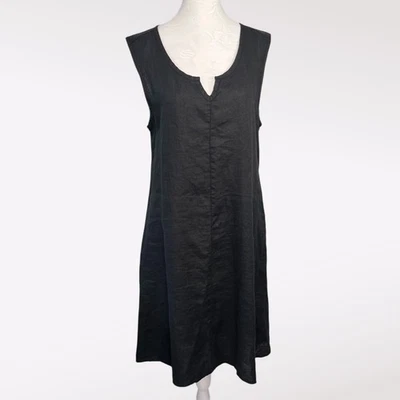 FLAX Midi Dress Black 100% Linen Made Lithuania Small - Image 1 of 4