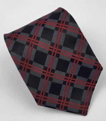 Gravata Stafford de seda preta cinza vermelha xadrez geométrica masculina 58 x 3,25 - Imagem 1 de 4