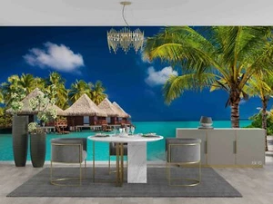 Carta da parati 3D oceano spiaggia gazebo nuvola murale fotomurale adesivo da... - Foto 1 di 9