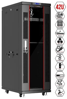 42U Server Rack IT Cabinet Data Network Rack Enclosure - 39-Inch Deep Rack Stand - Image 1 of 4