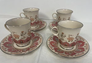 Set x4 Franciscan Madrigal 1971-83 Cup & Saucers Pink Moroccan Floral Design - Picture 1 of 10