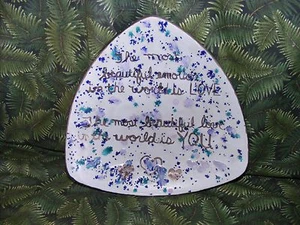 10.5" Holland Mold Triangle Ceramic Plate w/ Spatter Glaze Silver Writing Signed - Picture 1 of 7