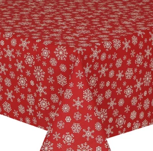 SNOWFLAKE RED ACRYLIC TABLE CLOTH WHITE SNOW LINEN LOOK CHRISTMAS XMAS WIPEABLE - Picture 1 of 1