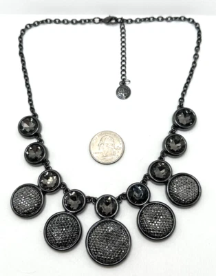 NWOT DANA BUCHMAN Marcasite Choker Necklace Black Pave Faux Druzy Disks 18" - Image 1 of 4