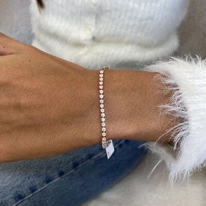 Round Labcreated Diamond Chain Bracelet 0.94ct E/VS1 Solid 14K Rose Gold - Picture 1 of 7