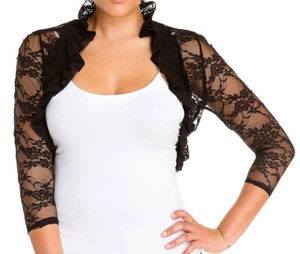 Fashion Secrets 3/4 Sleeve Lace Bolero Shrug Cropped Cardigan Smocked Jacket - Picture 1 of 3