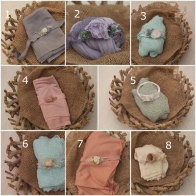 Conjunto de envolturas y corbatas elásticas para recién nacido para utilería fotográfica, rocío de miel Foto 1 de 4