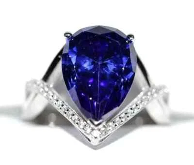 Anillo de compromiso para mujer de tanzanita natural corte pera de 2,50 quilates de oro blanco sólido de 14 quilates Foto 1 de 4