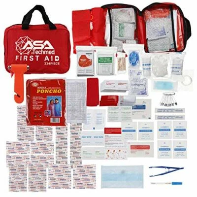 ASA TECHMED 234 Piece First Aid Kit for Emergencies, Home, Office, Outdoors, Fully Stocked