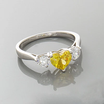 925 Sterling Silver Ring, Yellow Zircon Heart Shaped Stone with White CZ, Size 7 - Image 1 of 3
