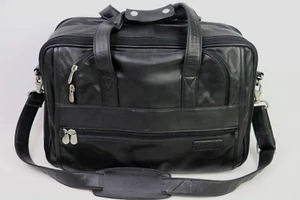 Briggs & Riley 17” Leather Messenger/Laptop Bag Briefcase Shoulder Bag Black - Afbeelding 1 van 13