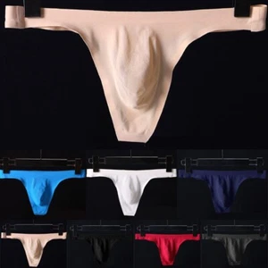 Mens Seamless Ice Silk Breathable Sexy Breathabl Low-waist Thong T-Pants Panties - Foto 1 di 16