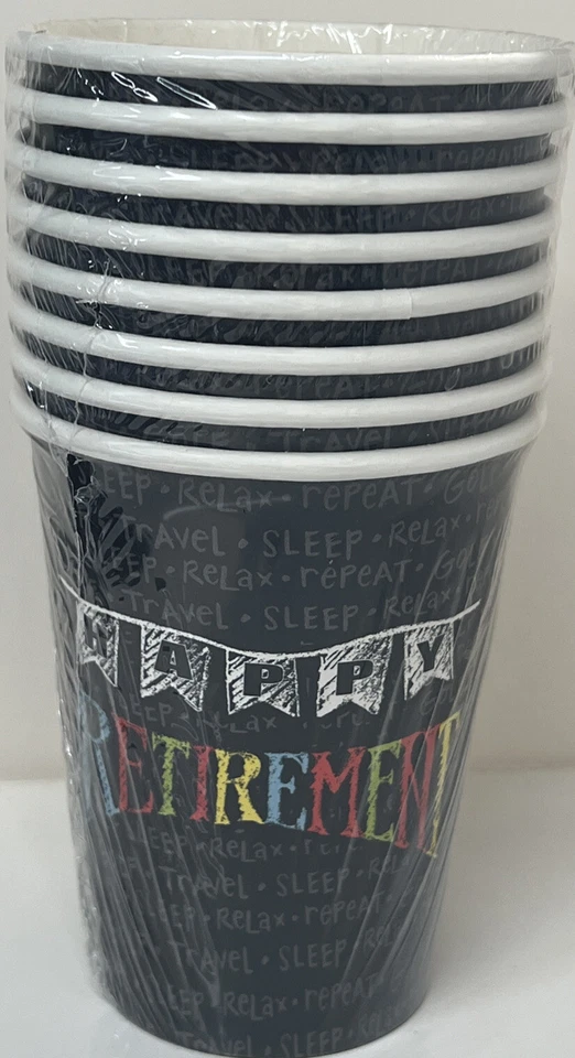 Retirement Chalk 12oz Paper Cups 8 Per Pack New!!! - Image 1 of 2