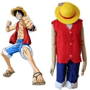 Anime ONE PIECE Monkey·D·Luffy Cosplay Costume Party Halloween Fancy Dress + Hat