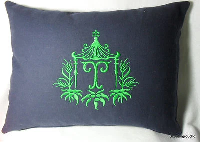 Pagoda/ Chinoiserie Framed Monogram Pillow-Regency- Handcrafted-New-Free Ship - Image 1 of 4