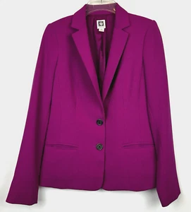 Anne Klein Blazer Blazer Women 4 Jacket Career Office Purple Solid 2 Button Read - Picture 1 of 12