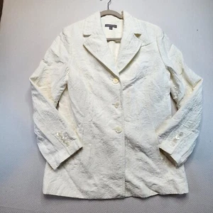 Ann Taylor Damen Mantel Größe 14 Elfenbein Brokat Taschen Knopf Gefüttert Baumwollmischung - Bild 1 von 13