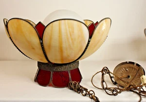 Antique Slag Glasss Chandelier Hanging Light Fixture Flower Design Large - Picture 1 of 20