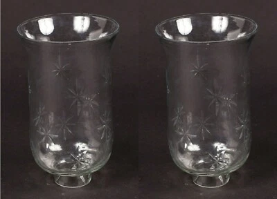 Hurricane Shades Clear Glass Star Etching Candle Holders 4.5"Dia 7.5"Tall Set/2 - Image 1 of 3