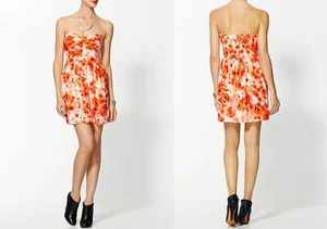 NEU PARKER Posies Aquarell Blumen Seide Mini Party Cocktail Kleid Orange S - Bild 1 von 1
