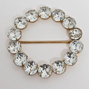 Vintage Scarf Slide Art Deco Sash Belt Buckle Clear Rhinestones Round 3" - Picture 1 of 9
