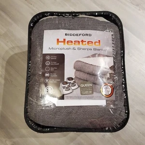 Biddeford Heated Queen Microplush Sherpa Blanket 84x90 2 ControllersNew Open Box - Picture 1 of 12