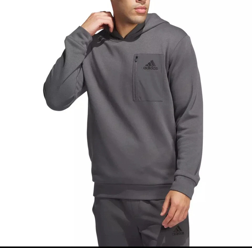 adidas Men’s Fleece Pullover Hoodie Kangaroo Pocket Logo Sweatshirt S-2XL Gray B - Image 1 of 1