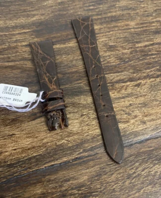Correa de reloj de vestir para mujer Corum 14 x 10 delgada brillante marrón oscuro cocodrilo auténtica Foto 1 de 4