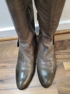 Schutz Reitstiefel Riemen Schnallenstiefel Leder kniehohe Stiefel Gr. 9 dunkelgrau - Bild 1 von 11