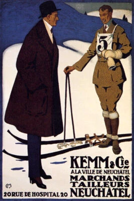 KEMM & CIE MARCHANDS WINTER MEN'S FASHION SPORTSWEAR SKI VINTAGE POSTER REPRO  - Image 1 of 3