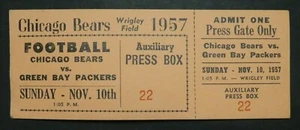 1957 Chicago Bears vs Green Bay Packers Ticket Bart Starr Rookie era - Picture 1 of 2