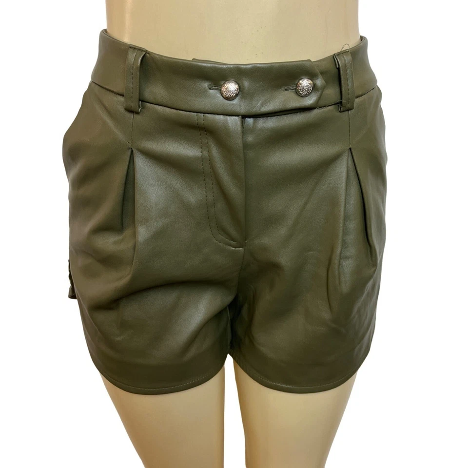 Pantalones Cortos Para Mujer Atelier Linah Verde Cintura Alta Cuero Sintético Dobladillo Tulipán Talla 3 Foto 1 de 4