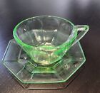 Vintage Green Vaseline/Uranium Glass Tea Cup and Saucer Hexagon 