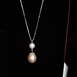 NEW Natural Australian South Sea Round White PINK Pearl Pendant Necklace 18inch - Picture 1 of 5