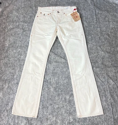 True Religion Men’s 30 Straight Flap Jeans White Red Orange Stitch Denim New - Image 1 of 4