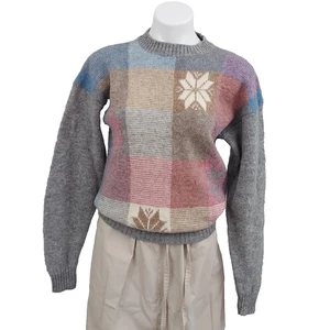 Vintage 1990s Thane Snow Flake Color Block Wool Sweater, M - Picture 1 of 18