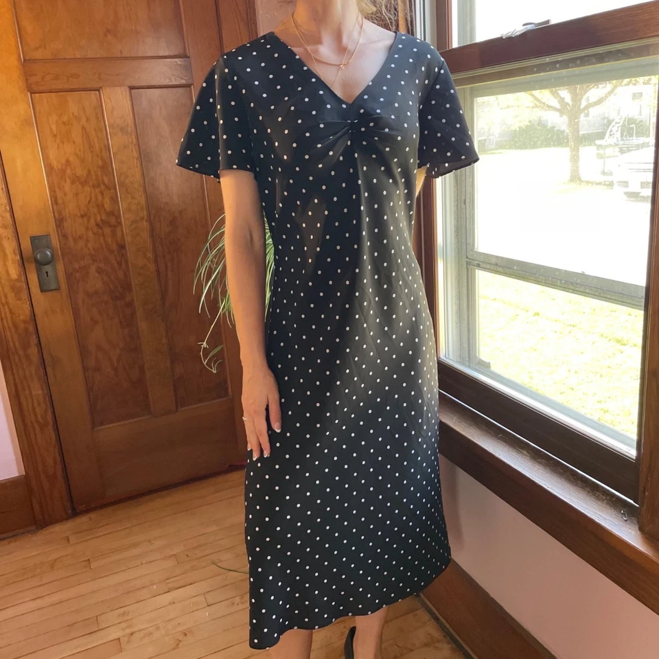 Maxi Vestido De Colección Y2K Lunares Coqueta Retro Negro Blanco Talla 8 Bruja Oscuro Francés Foto 1 de 4