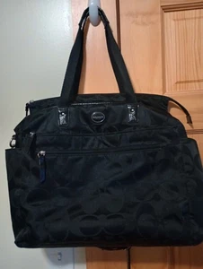 Coach Black Signature Nylon Diaper Bag Tote Bag F77577 Multipurpose Large - Picture 1 of 11