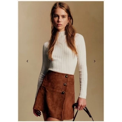 Sézane Charly Jumper Ecru 罗纹美利奴羊毛混纺模拟领毛衣女式 M 码 — 第 1/4 张图片