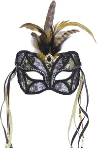 Forum Novelties Womens Mardi Gras Masquerade Mask/Lace with Feathers and Ribb... - Picture 1 of 2