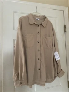 Time and Tru Women’s Button Down Shacket With Flap Pocket Sz 3XL Beige - Picture 1 of 7